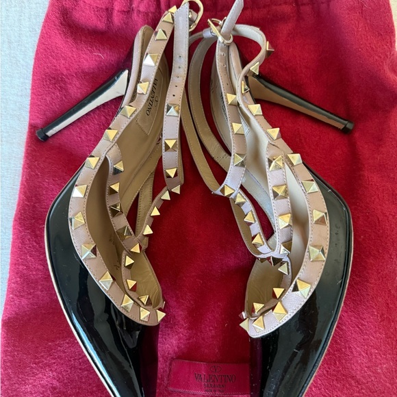 Valentino Garavani Black Heels with Gold Studs